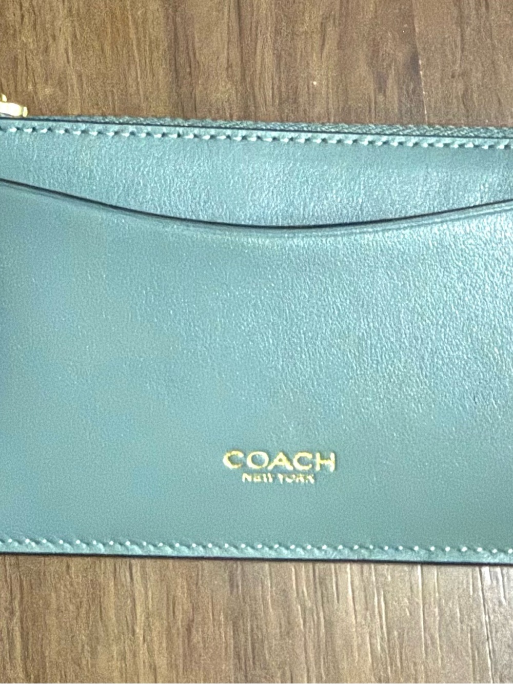 Coach Teal Leather Card Pouch with Gold Logo